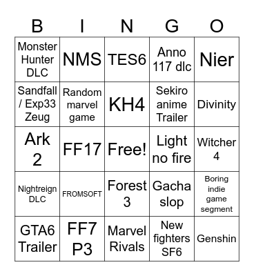 Summer Games Fest Bingo Card