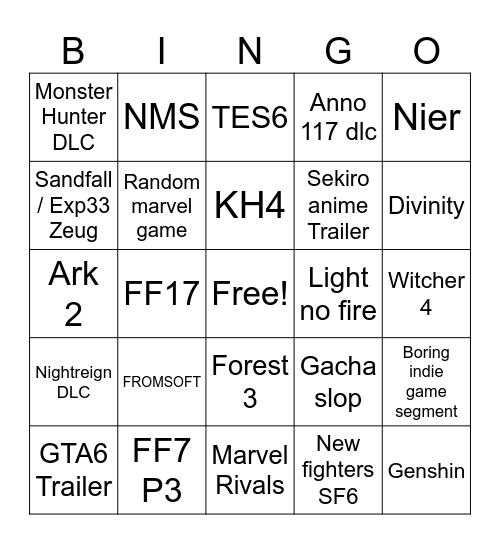 Summer Games Fest Bingo Card
