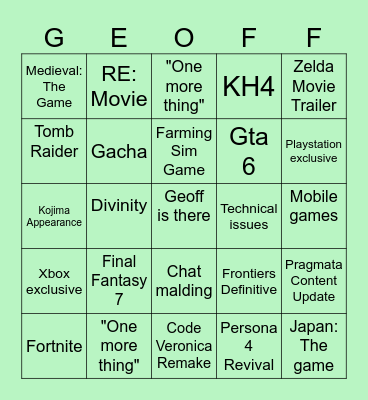 Summer Game Fest Bingo Card