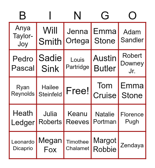 H O L L Y W O O D Bingo Card