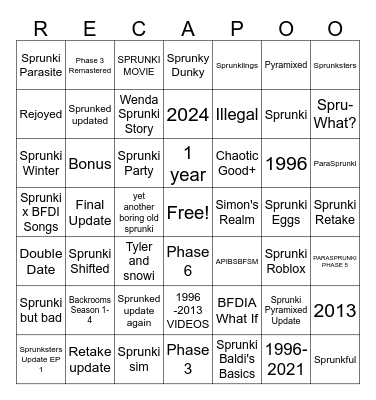 BFDIA Song Bingo Card