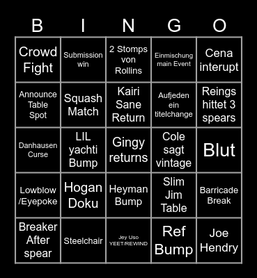 Backlash 2026 Bingo Card