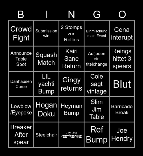 Backlash 2026 Bingo Card