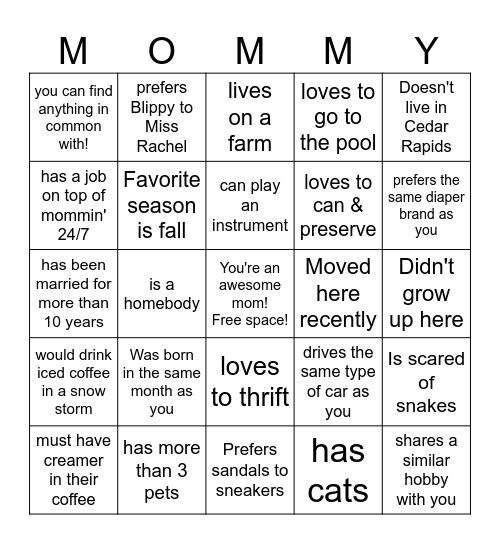 Find A Mom Who... Bingo Card
