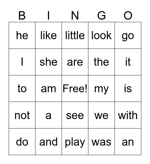 Sight Word Bings Bingo Card
