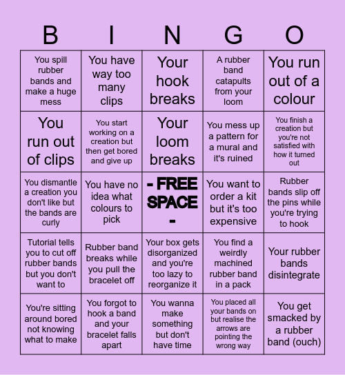 Rainbow Loom Bingo Card