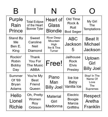 Music Bingo Card