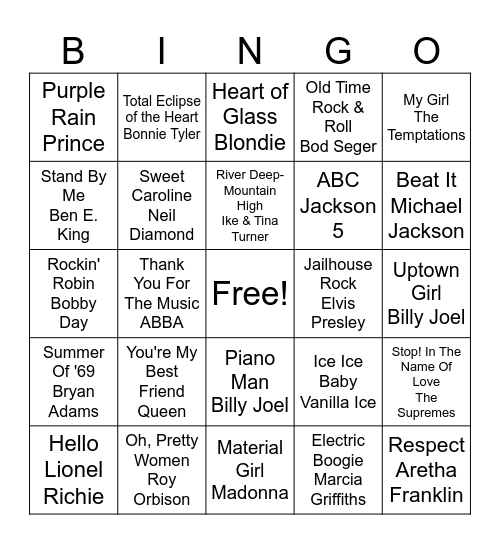 Music Bingo Card
