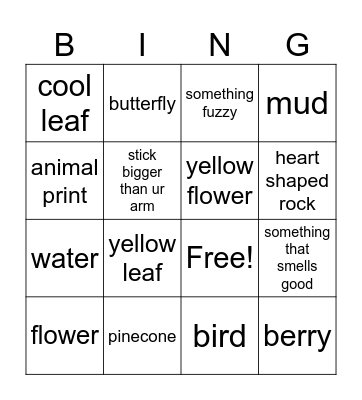 Nature Bingo Card