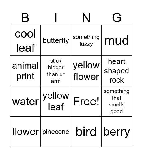 Nature Bingo Card
