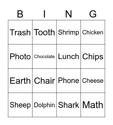 Digraph Bingo Card