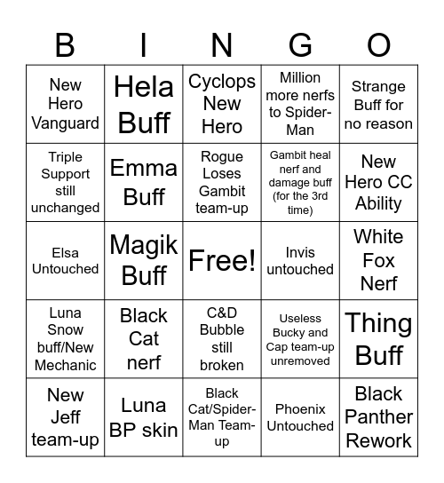 Rivals Season 8 Bingo Card