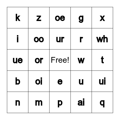 Phonics Bingo Card