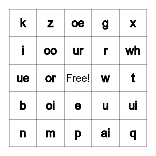 Phonics Bingo Card