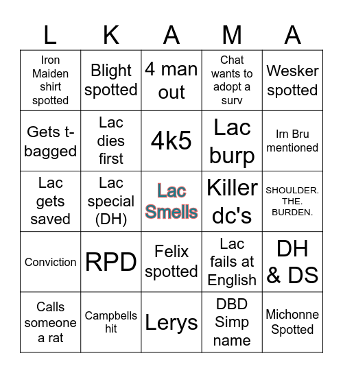 #LacSmells Bingo Card