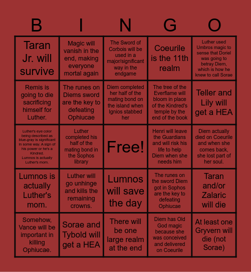Burn of the Everflame Bingo Card