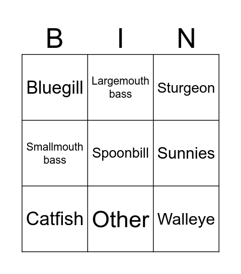 Fish Bingo Card