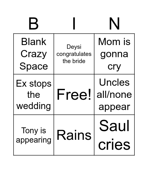 The Wedding Bingo Card