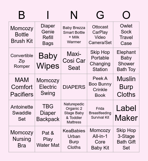 Registry Bingo Card