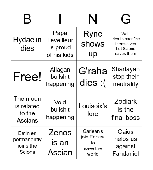 Tendru's Endwalker bingo Card