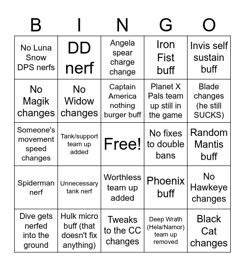 Cheese's MR season 8 patch notes predictions Bingo Card