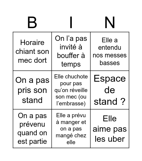 Embrouille time Bingo Card