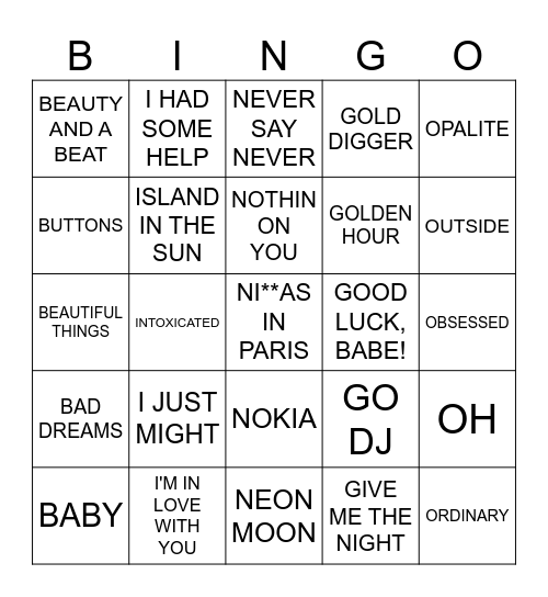 B.I.N.G.O. Bingo Card