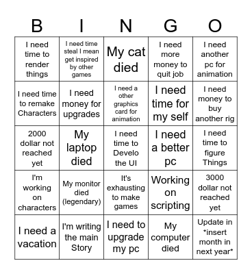 Dev excuses bingo Card