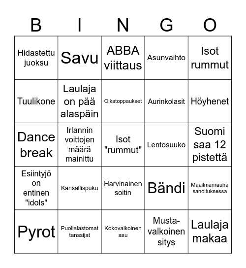 Euroviisut Bingo Card