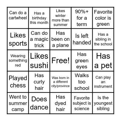 get to know you bingo Card