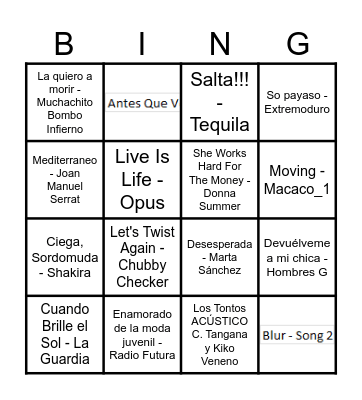 BINGO MUSICAL Bingo Card