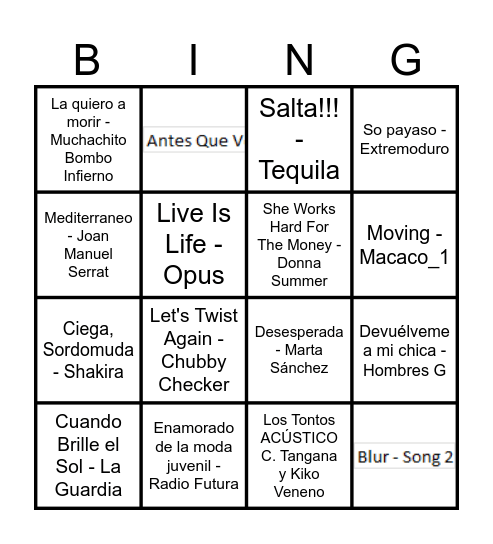 BINGO MUSICAL Bingo Card