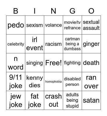 South Park Bingo Card