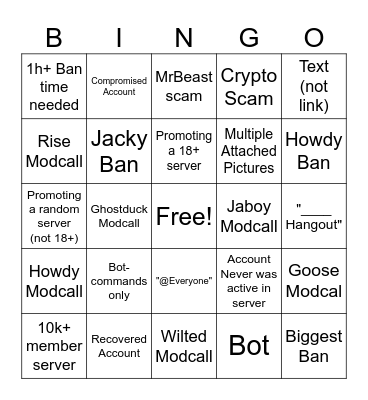 Compromised Account/Bot BIngo Card