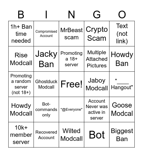 Compromised Account/Bot BIngo Card