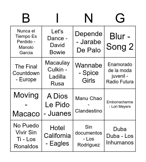 BINGO MUSICAL Bingo Card