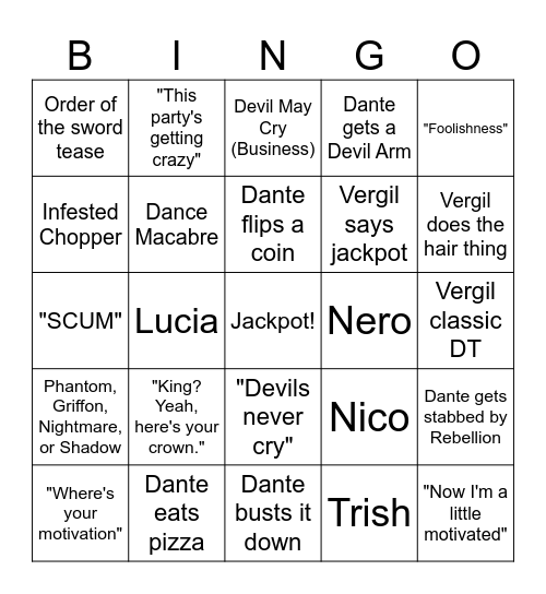 DMC Season 2 Bingo Card