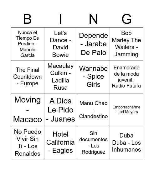 BINGO MUSICAL Bingo Card