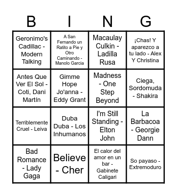 BINGO MUSICAL Bingo Card