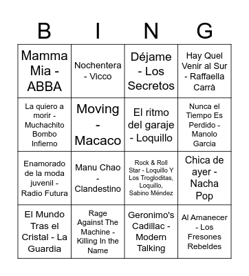 BINGO MUSICAL Bingo Card