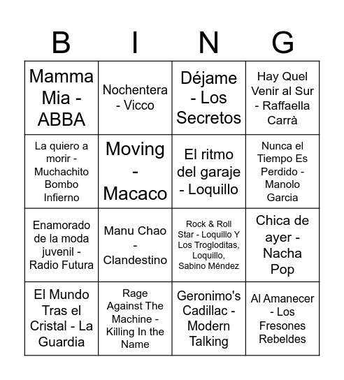BINGO MUSICAL Bingo Card