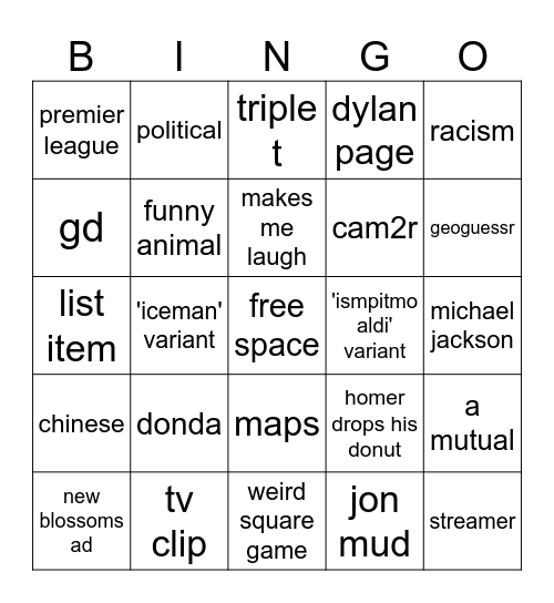 tiktok bingo Card