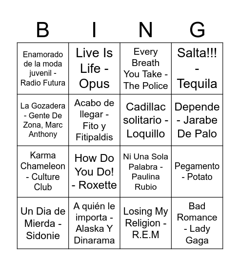 BINGO MUSICAL Bingo Card