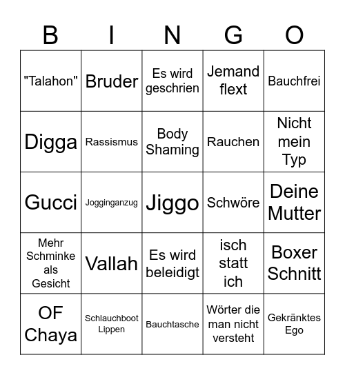 Frankfurt Steet Tinder Bingo Card