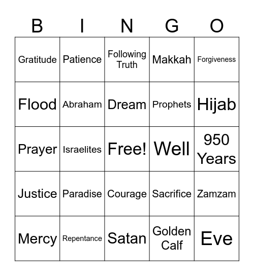 Islamic Studies Binog Bingo Card