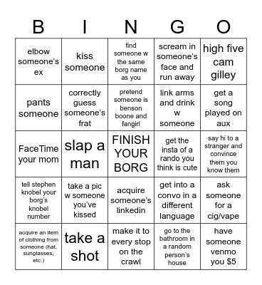 house crawl bingo Card