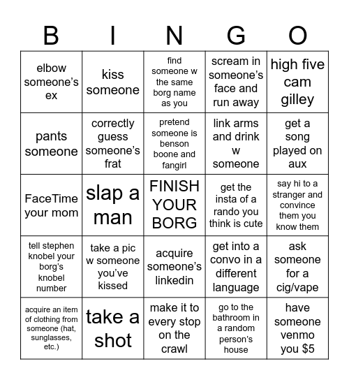 house crawl bingo Card