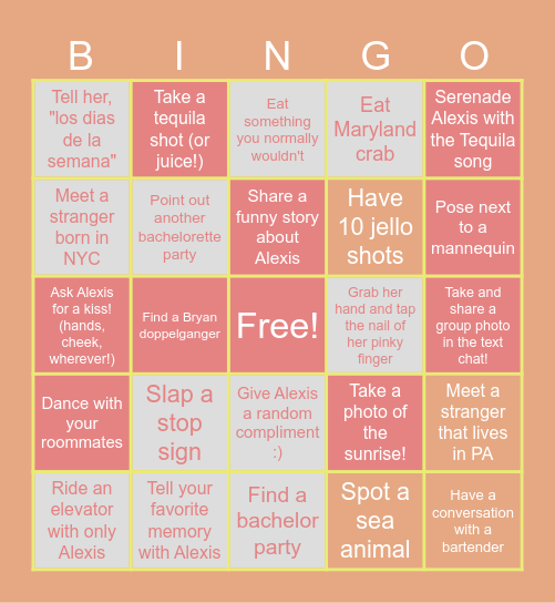 Alexis Activity Agenda! Show your love! Bingo Card