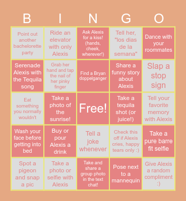 Alexis Activity Agenda! Show your love! Bingo Card