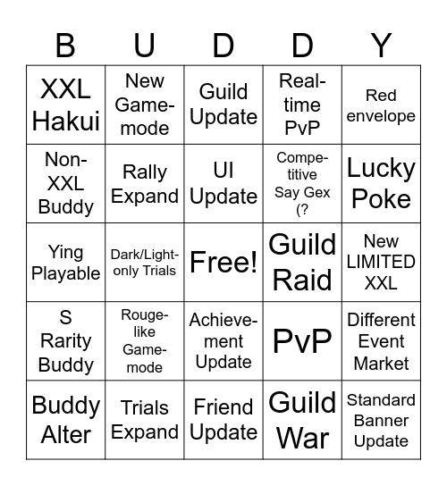XXL Woofia's 1st Anniversary Bingo Card